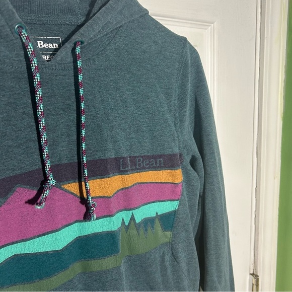 LL Bean Women's Bean's Cozy Camp Hoodie Spruce Heather Crossbars Size XS Teal - Picture 4 of 13